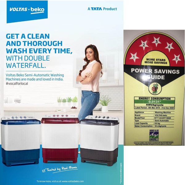 Voltas Beko WTT70DLIM, 7 KG Semi Automatic Machine with 3 Wash Programes and Two Way Waterfall, Burgandy
