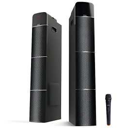 Akai TS-90, 90 Watts Wireless Bluetooth Dual Tower Speaker with Wireless Mic, Black