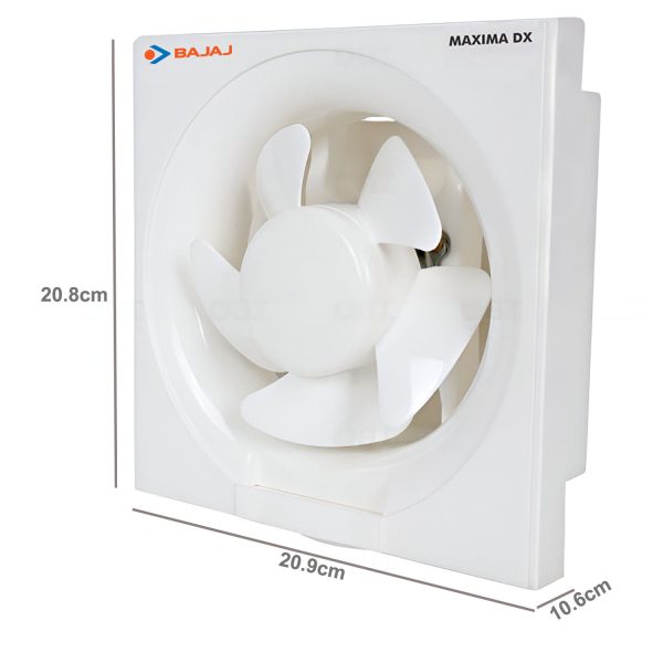 Bajaj 150MM (6 Inch) Exhaust Fan with Rust Proof Body and Dust Protection Back shutters, White, MAXIMA DLX