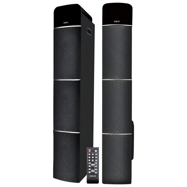 Akai TS-90, 90 Watts Wireless Bluetooth Dual Tower Speaker with Wireless Mic, Black