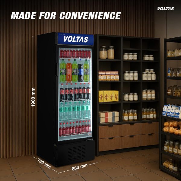 Voltas 450 Litre Single Door Visi Cooler with Tempered Glass, Black, VC450