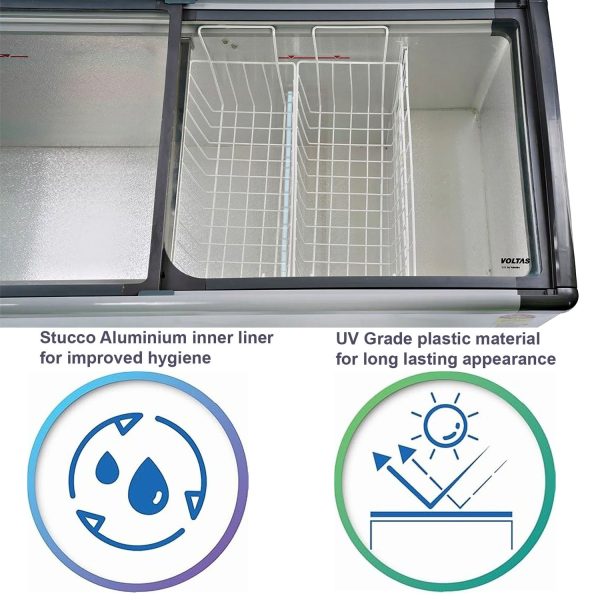 Voltas 326 Litre Glass Top Deep Freezer with 5 Star Rating and Inbuilt LED Lights, White, GT440GA5