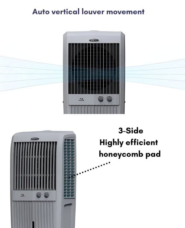 Symphony 70 Liter Desert Air Cooler with Honeycomb Pads and Powerful Fan, Grey, STORM 70XL