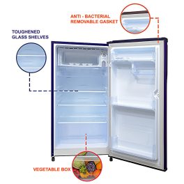 GEM 92 Litre Minibar Fridge with 1 Star Rating and Silent Operation, Silver, GRN120HSTP