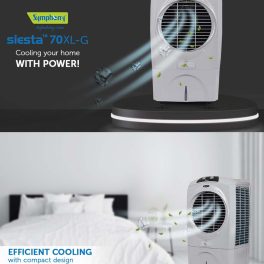 Symphony 70 Liter Desert Air Cooler with Honeycomb Pad and Powerful Fan, Grey, SIESTA 70XL