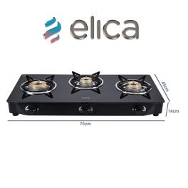 Elica 3 Burner Cooktop with 1 Jumbo Burner and Tempered Glass, Black, CT VETRO 370J