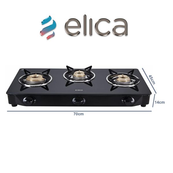 Elica 3 Burner Cooktop with 1 Jumbo Burner and Tempered Glass, Black, CT VETRO 370J