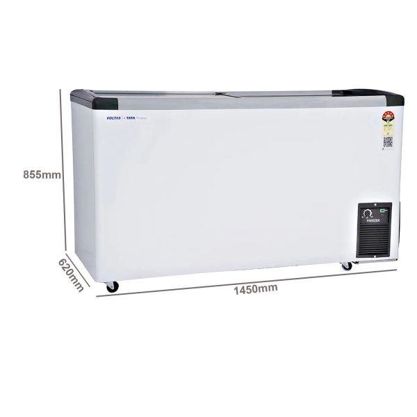 Voltas 326 Litre Glass Top Deep Freezer with 5 Star Rating and Inbuilt LED Lights, White, GT440GA5
