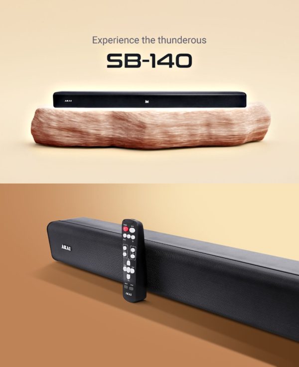 Akai SB140, 2.1 Channel Soundbar with 140 Watts Wired Subwoofer for Extra Deep Bass, Black