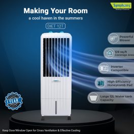 Symphony Diet 12T Air Cooler with Honeycomb Pad & Inverter Compatibility, White