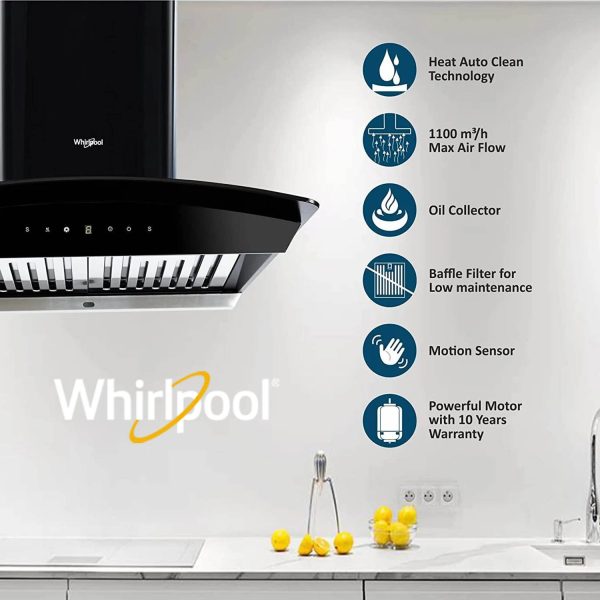 Whirlpool CG 601 HAC Hood, 60 CM Chimney with Baffle Filter, Touch Control and Auto Clean, Black