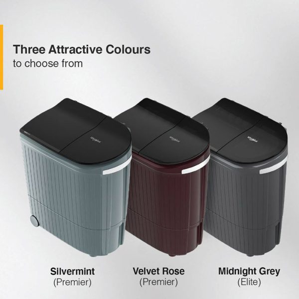 Whirlpool Hydro Wash Elite 9, 9 KG Semi Automatic Machine with Soft Close Lid and 3D Wave Technology Waterproof and Shockproof Panel, Grey