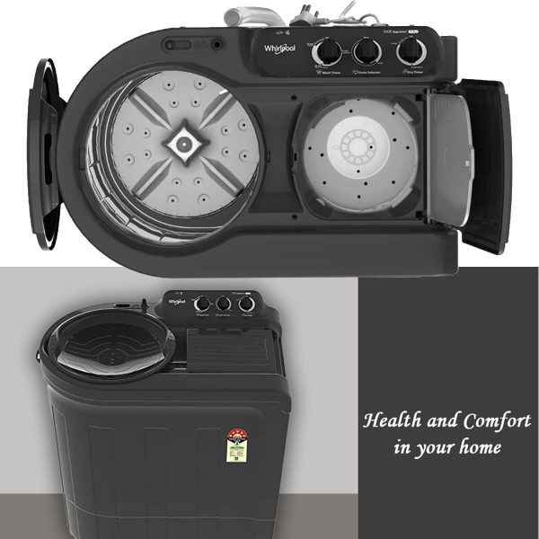 Whirlpool Ace Super Soak 7, 7.5 KG Semi Automatic Machine with In built Scrubber and Rust and Corrosion Free Body, Grey Dazzle