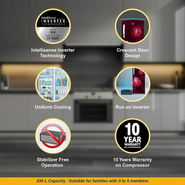 Whirlpool 215 IMPRO PRM 4S INV, 192L 4 Star Icemagic Pro Inverter Direct-Cool Single Door Refrigerator, 10 Years Warranty on Compressor, Wine Antelia