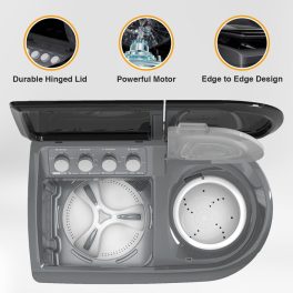 Whirlpool Hydro Wash Elite 9, 9 KG Semi Automatic Machine with Soft Close Lid and 3D Wave Technology Waterproof and Shockproof Panel, Grey