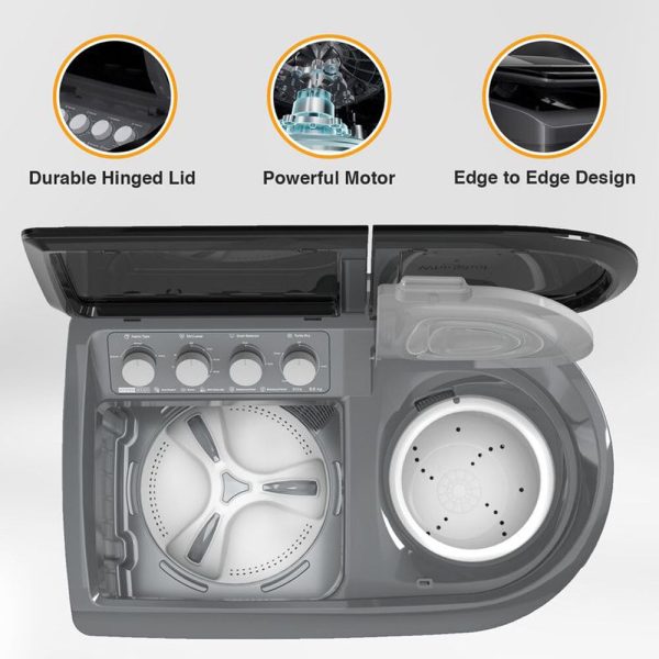 Whirlpool Hydro Wash Elite 9, 9 KG Semi Automatic Machine with Soft Close Lid and 3D Wave Technology Waterproof and Shockproof Panel, Grey