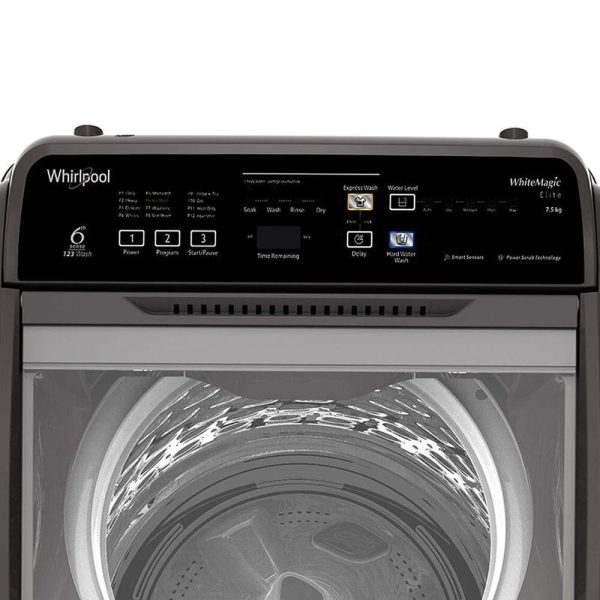Whirlpool Whitemagic Elite Plus, 7.5 KG Fully Automatic Top Load Machine with Hard Water Wash, Zero Pressure Fill and 5 Star Rating, Grey