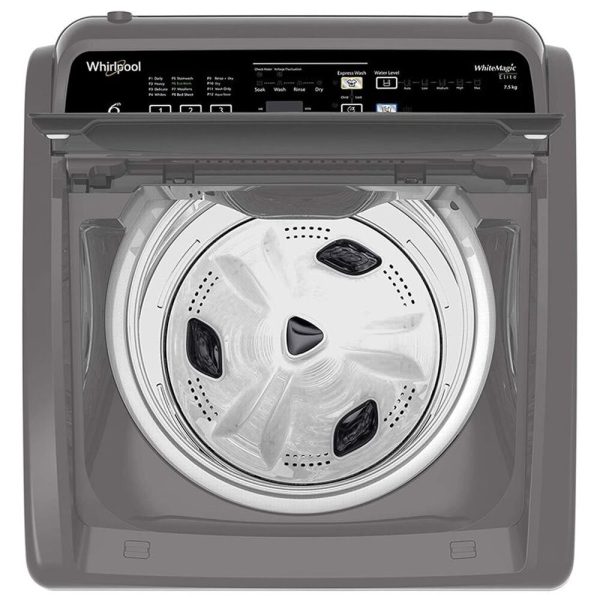 Whirlpool Whitemagic Elite Plus, 7.5 KG Fully Automatic Top Load Machine with Hard Water Wash, Zero Pressure Fill and 5 Star Rating, Grey