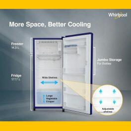 Whirlpool 215 Impro Prm, 192 Litre 3 Star Single Door Refrigerator with Fast Ice Making and Upto 7 Days of Garden Freshness, Saphire Forest