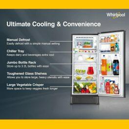 Whirlpool 215 Impro Roy 3S, 192 Litre 3 Star Single Door Refrigerator with Base Drawer, Stabilizer Free Operation and Upto 7 Days Garden Freshness, Cool Illusia