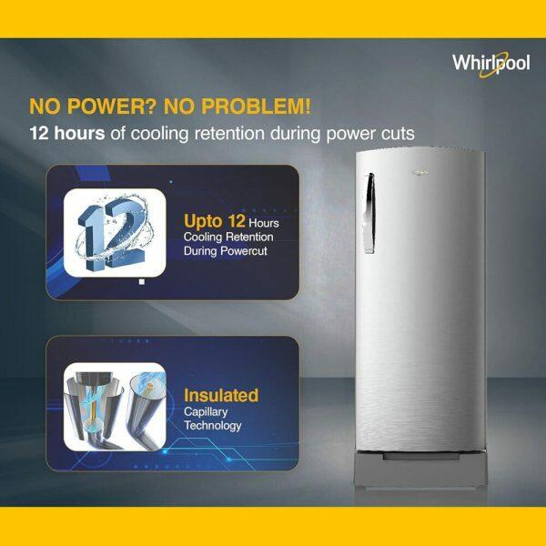 Whirlpool 215 Impro Roy 3S, 192 Litre 3 Star Single Door Refrigerator with Base Drawer, Stabilizer Free Operation and Upto 7 Days Garden Freshness, Cool Illusia