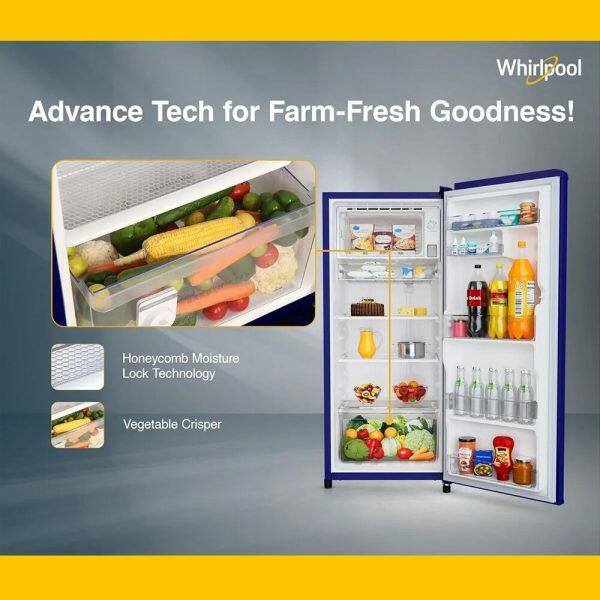 Whirlpool 215 Impro Prm, 192 Litre 3 Star Single Door Refrigerator with Fast Ice Making and Upto 7 Days of Garden Freshness, Saphire Forest