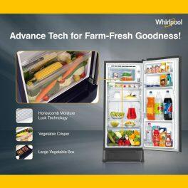 Whirlpool 215 Impro Roy 3S, 192 Litre 3 Star Single Door Refrigerator with Base Drawer, Stabilizer Free Operation and Upto 7 Days Garden Freshness, Cool Illusia