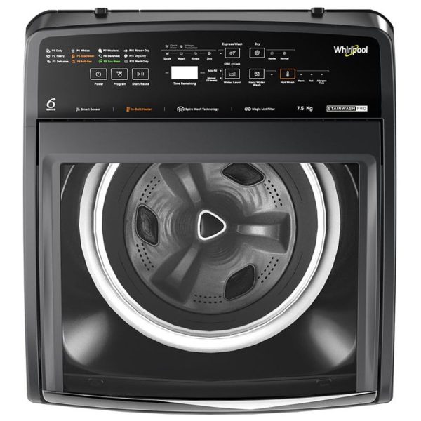 Whirlpool Stainwash Pro H, 5 Star Fully Automatic Top Load Machine with In Built Heater, Zero Pressure Fill Technology and Hard Water Wash, Grey