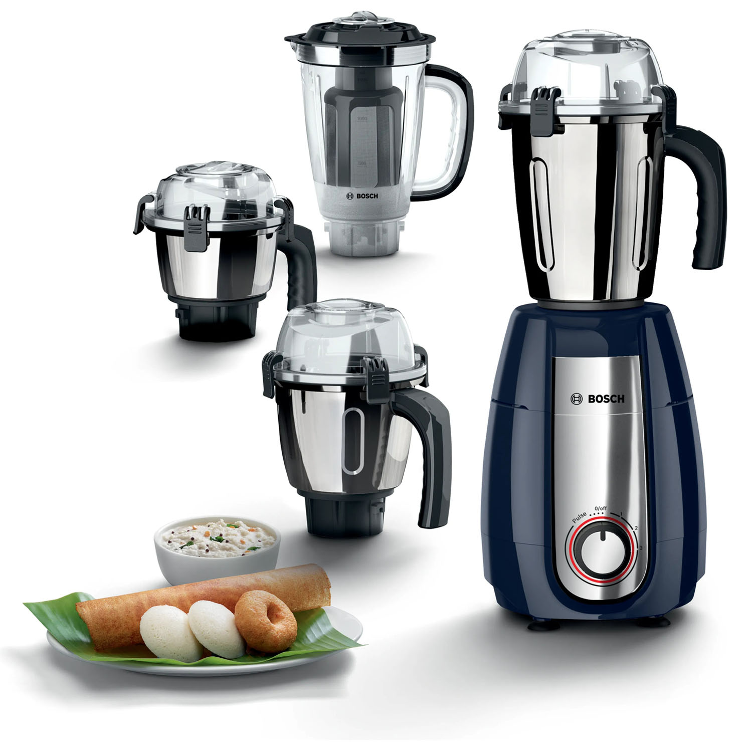 Bosch MGM8842DIN, 1000 Watt 4 Jar Mixer Grinder with Stone Pounding Technology, Dark Blue