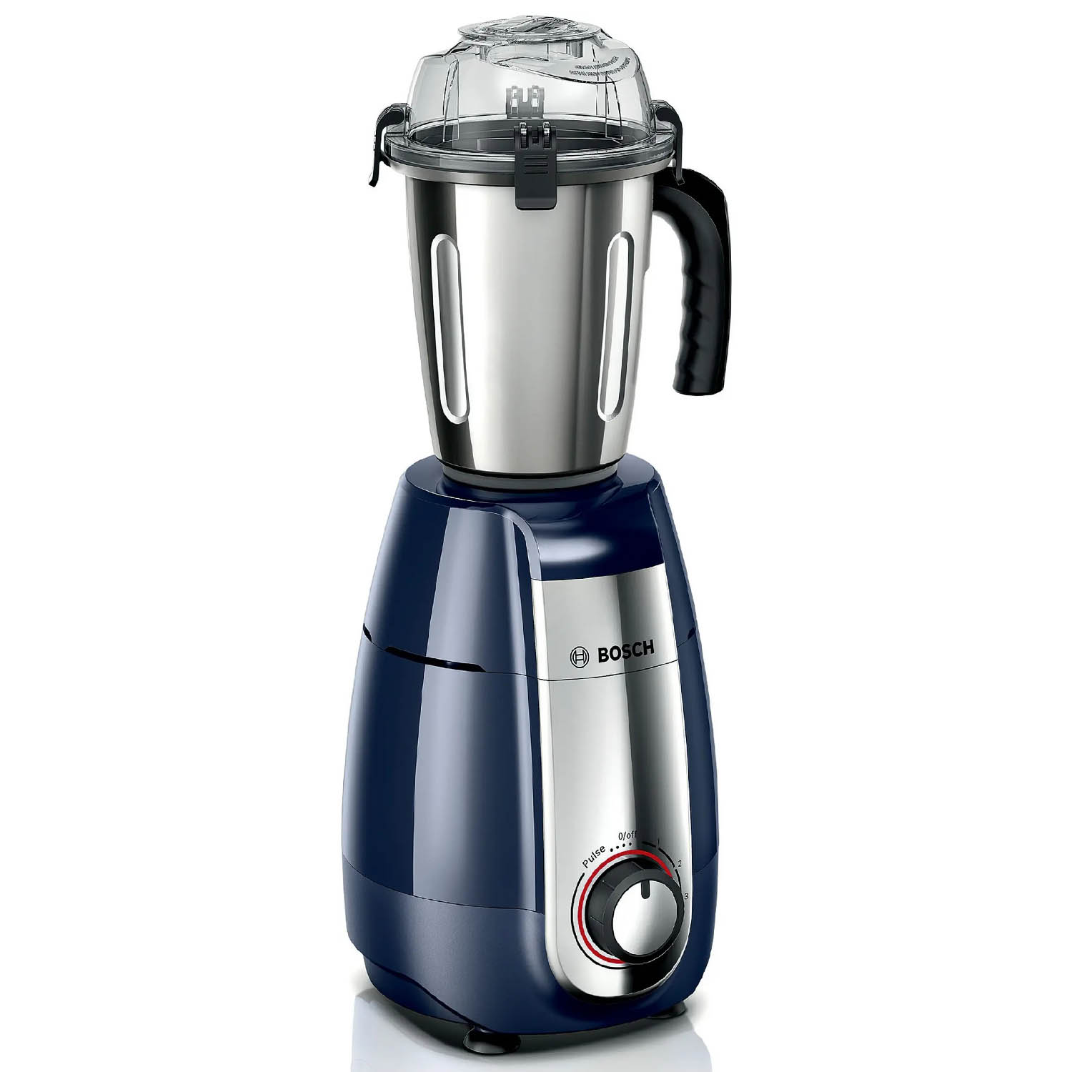 Bosch MGM6642DIN, 750 Watts 4 Jar Mixer Grinder with Stone Pounding Technology, Dark Blue Bosch MGM6642DIN, 750 Watts 4 Jar Mixer Grinder with Stone Pounding Technology, Dark Blue