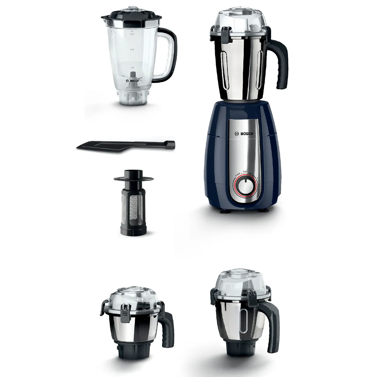 Bosch MGM8842DIN, 1000 Watt 4 Jar Mixer Grinder with Stone Pounding Technology, Dark Blue