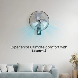Crompton Wall Fan, 18 Inch Powerful Wall Fan with 100 CMM, 1400 RPM High Speed Delivery and 3 Speed Settings, Black, STORM 2