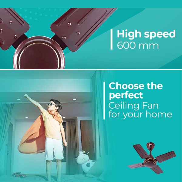 Bajaj 600MM (24Inch) Ceiling Fan with 870 RPM and Rust Free Powder Coated Finish, Brown, MAXIMA