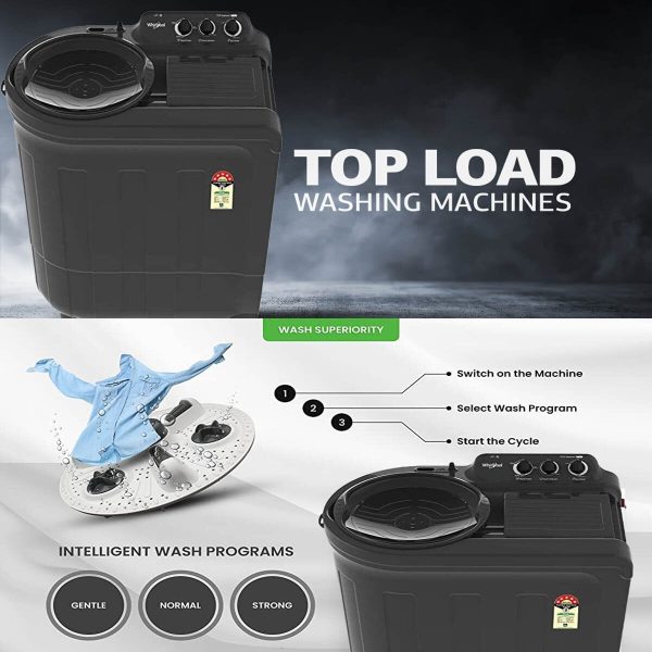 Whirlpool Ace Super Soak 7, 7.5 KG Semi Automatic Machine with In built Scrubber and Rust and Corrosion Free Body, Grey Dazzle