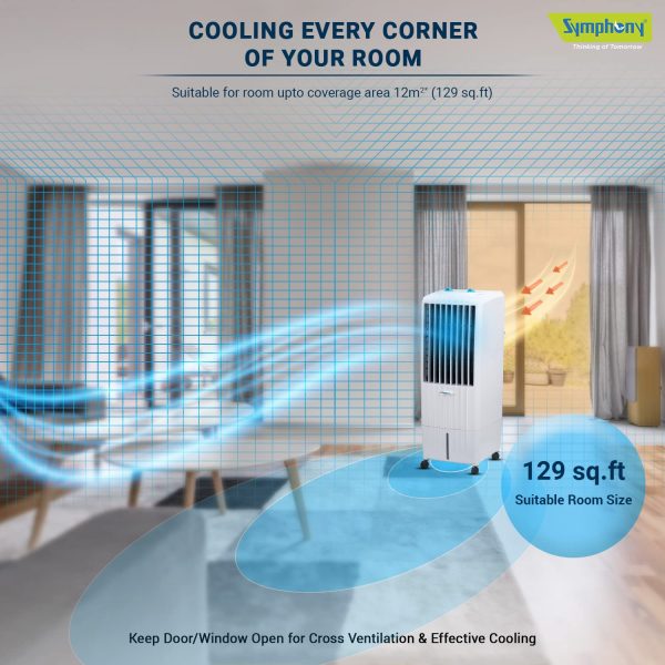 Symphony Diet 12T Air Cooler with Honeycomb Pad & Inverter Compatibility, White