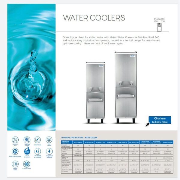 Voltas 15/20 FSS, 15 Litre Cooling Capacity Water Cooler with Fully Stainless Steel Body, Silver