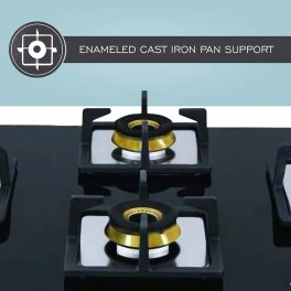 Elica 4 Burner Hob with Tempered Glass Top and 2 Medium and 2 Small Multiple Ring Brass Burners, Black, FLEXI FB HCT 470 DX