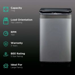 Voltas Beko WTL70UPGC, 7 KG Fully Automatic Top Load Machine with IPX4 Control Panel and Monsoon Dry, Grey