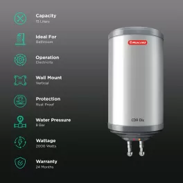 Racold CDR DXL, 15 Litre 2000W Storage Water Heater with 5 Star Rating and Titanium enamel coating with Rust Proof Body, White