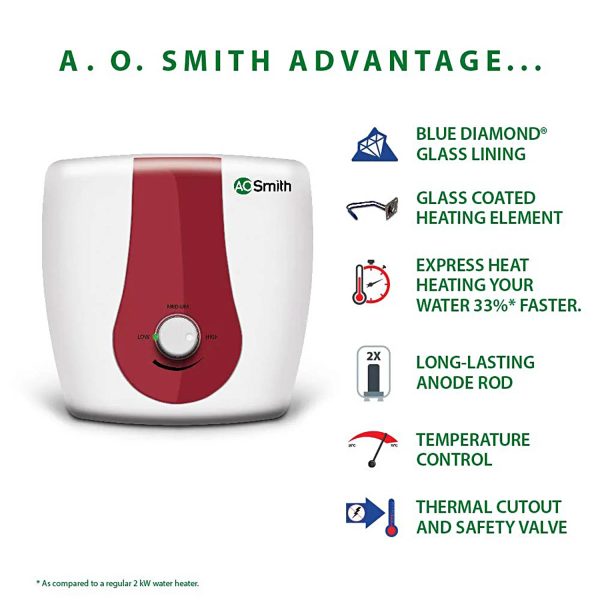 AO Smith Xpress, 10 Litre 5 Star Vertical Storage Geyser with Adjustable Thermostat Knob, White