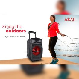 Akai PM-80T, 80 Watts Bluetooth Trolley PartySpeaker with 6 Hours Battery Backup and Wireless Mic, Black