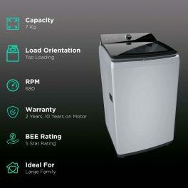 Bosch WOE703SOIN, 7 KG Fully Automatic Top Load Machine with Jog Dial and Soft Close Door, Silver