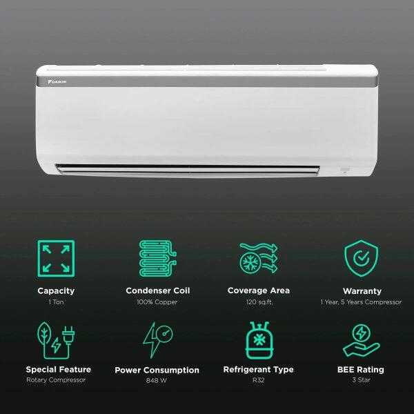 Daikin FTKM35UV 1 Ton 5 Star Inverter Split AC with 16 Meters Air Throw PM 2.5 Filter, White
