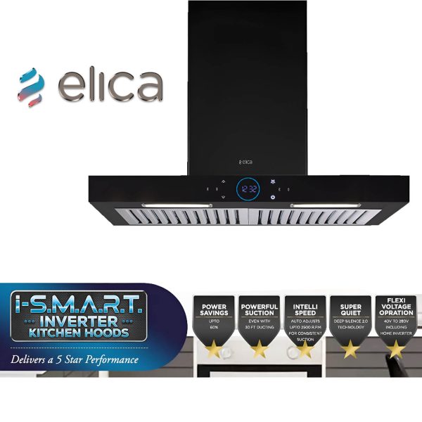 Elica ISmart Spot H6 BF LTW 60 Nero, 60 CM Chimney with Baffle Filter, Touch Control and Motion Sensor Technology, Black