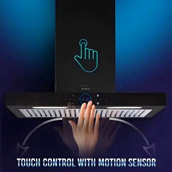 Elica ISmart Spot H6 BF LTW 60 Nero, 60 CM Chimney with Baffle Filter, Touch Control and Motion Sensor Technology, Black