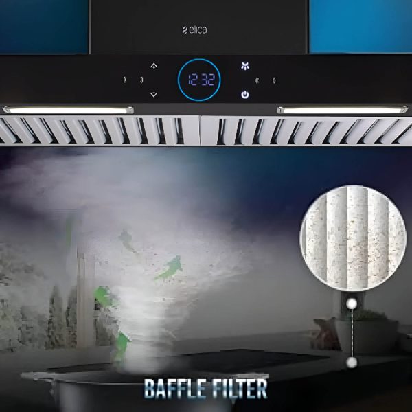 Elica ISmart Spot H6 BF LTW 60 Nero, 60 CM Chimney with Baffle Filter, Touch Control and Motion Sensor Technology, Black