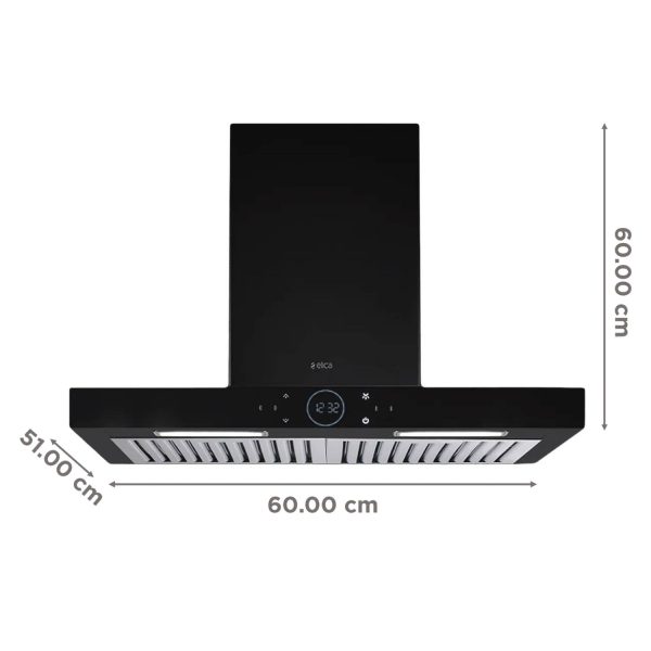 Elica ISmart Spot H6 BF LTW 60 Nero, 60 CM Chimney with Baffle Filter, Touch Control and Motion Sensor Technology, Black