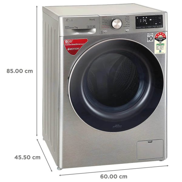 LG FHV1207ZWP, 7 KG 1200 RPM Front Load with AI 6 Motion Direct Drive and Steam, Silver