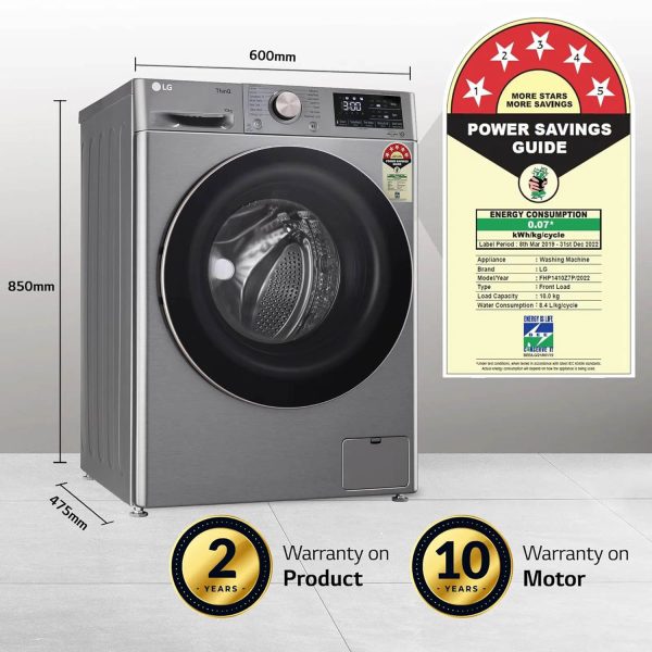 LG FHP1410Z7P, 10 KG 1400 RPM Fully Automatic Front Load Machine with Direct Drive Motor, Steam+ and LG ThinQ, Silver