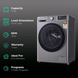 LG FHP1410Z7P, 10 KG 1400 RPM Fully Automatic Front Load Machine with Direct Drive Motor, Steam+ and LG ThinQ, Silver